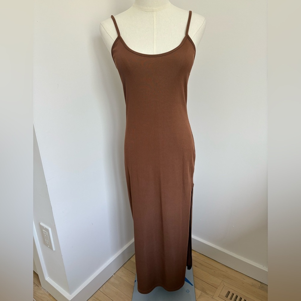 Nasty Gal Brown Sleeveless Slip Maxi Dress
